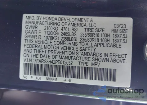 2023 Honda Cr-V Ex 2Wd из США, поврежденный, VIN 7FARS3H42PE012032